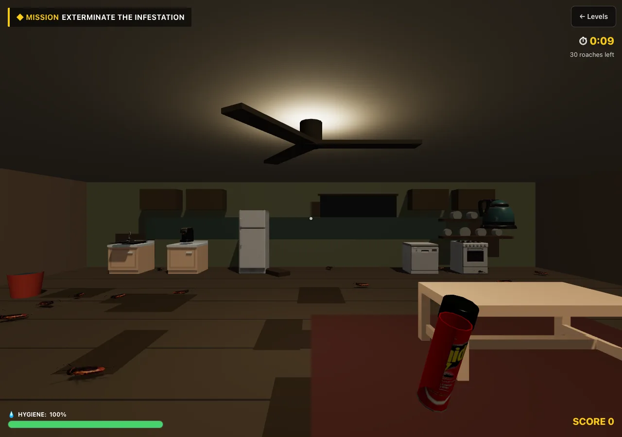 Indian Simulator game — first-person view of a cleanup challenge with spray in hand